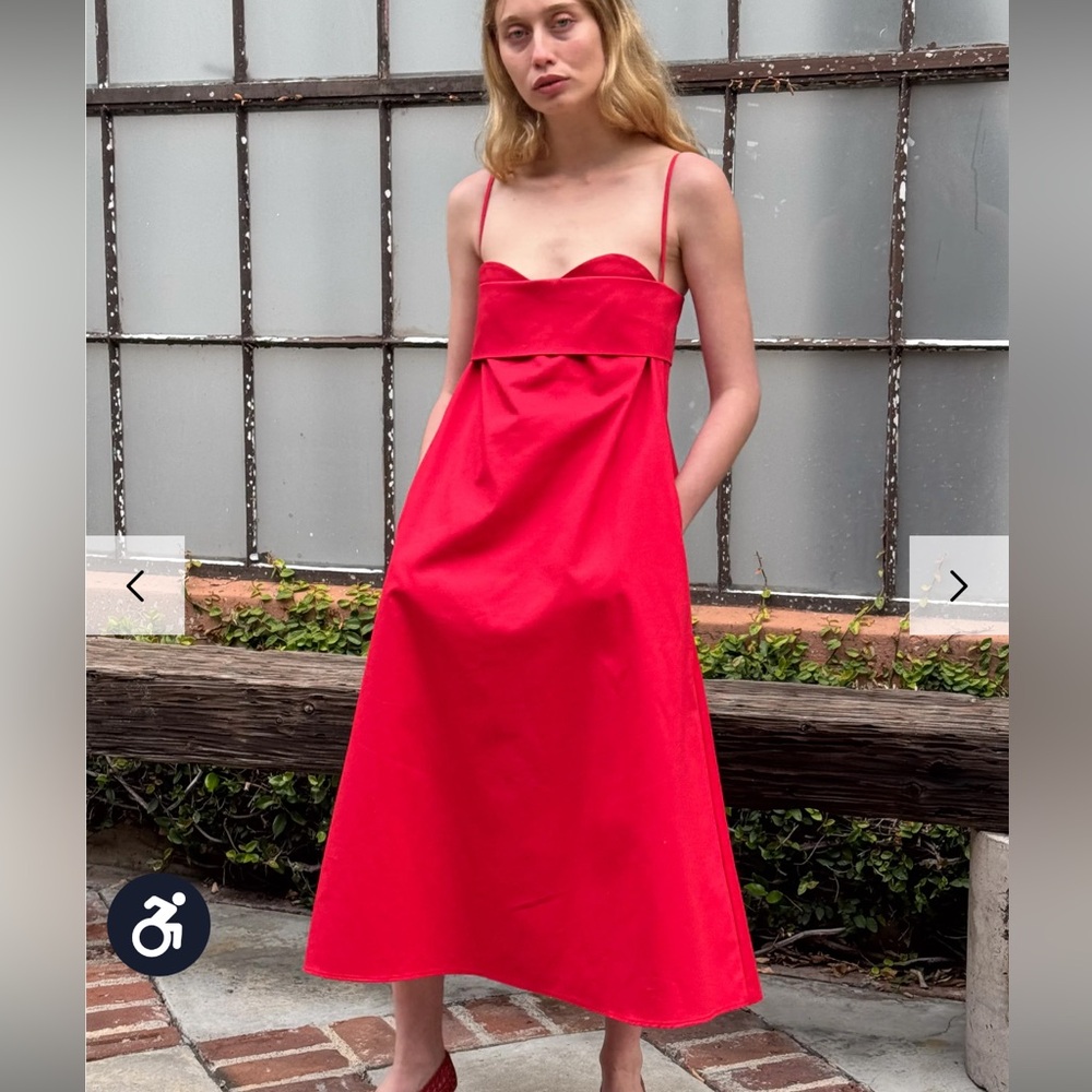 Toit Volant Verona Dress 3.0 Long - Organic Cotton Twill in Red Size Small